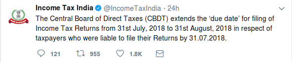 Due date for filing income tax returns extended CBDT