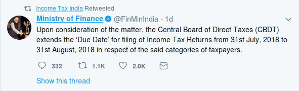 Due date for filing income tax returns extended